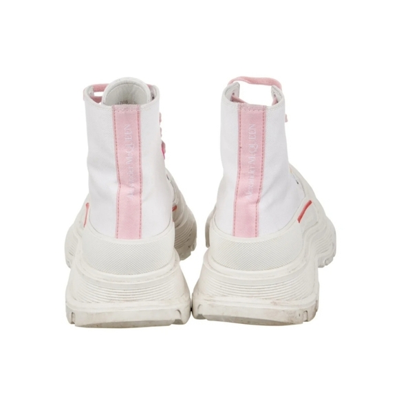 W/BOX - Alexander McQueen Canvas Sneaker High Tops Pink and White  sz 36EU - Picture 4 of 5